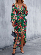 Printed V-neck Lantern Sleeve Wrap Dress HW56V7Y6F6 - Stormyjay