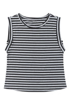 Black Striped Summer Top Casual Sleeveless T Shirt for Women - Stormyjay