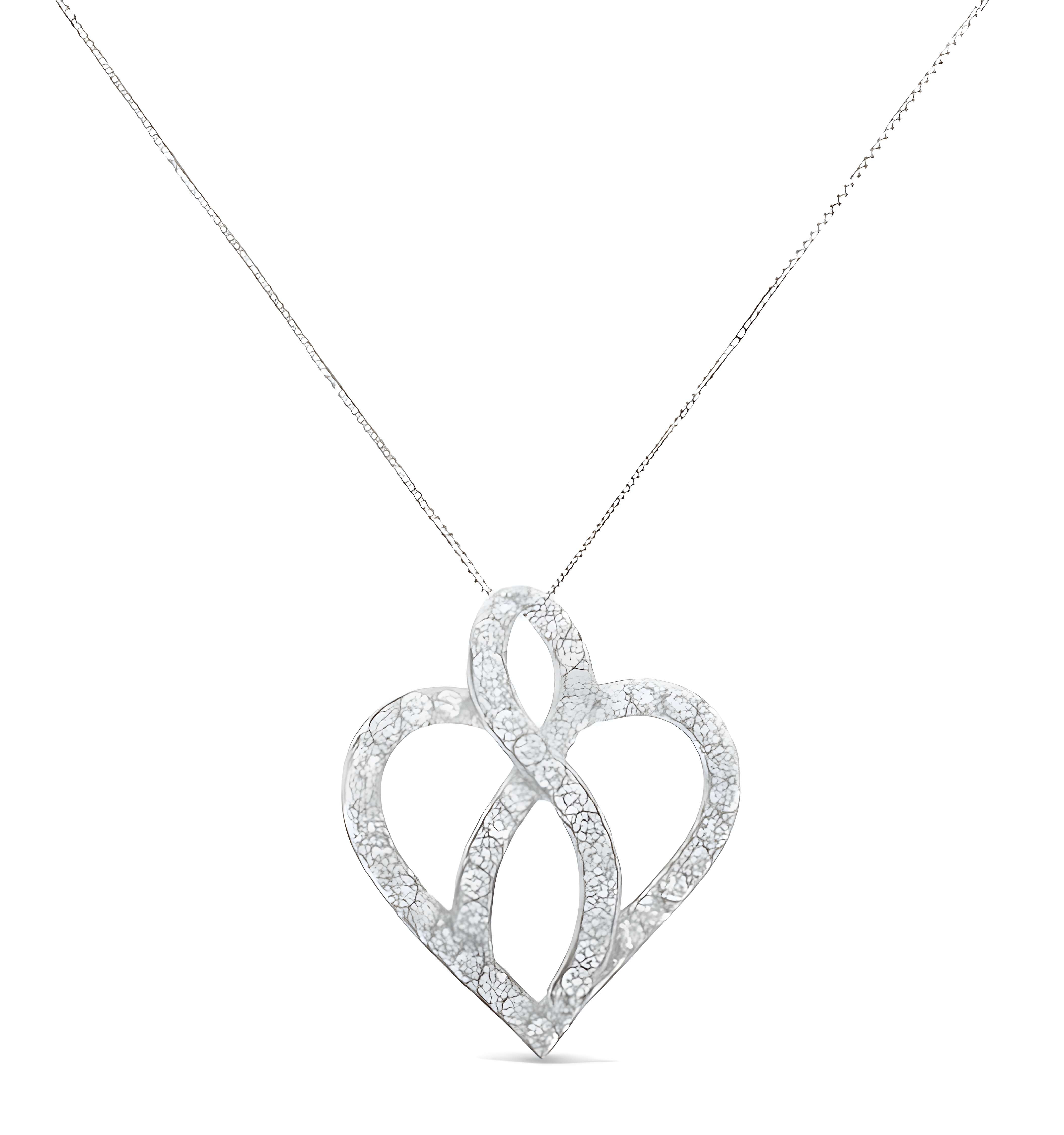 14KT White Gold 1 cttw Diamond Heart Ribbon Pendant Necklace (H-I, I1-I2) - Stormyjay