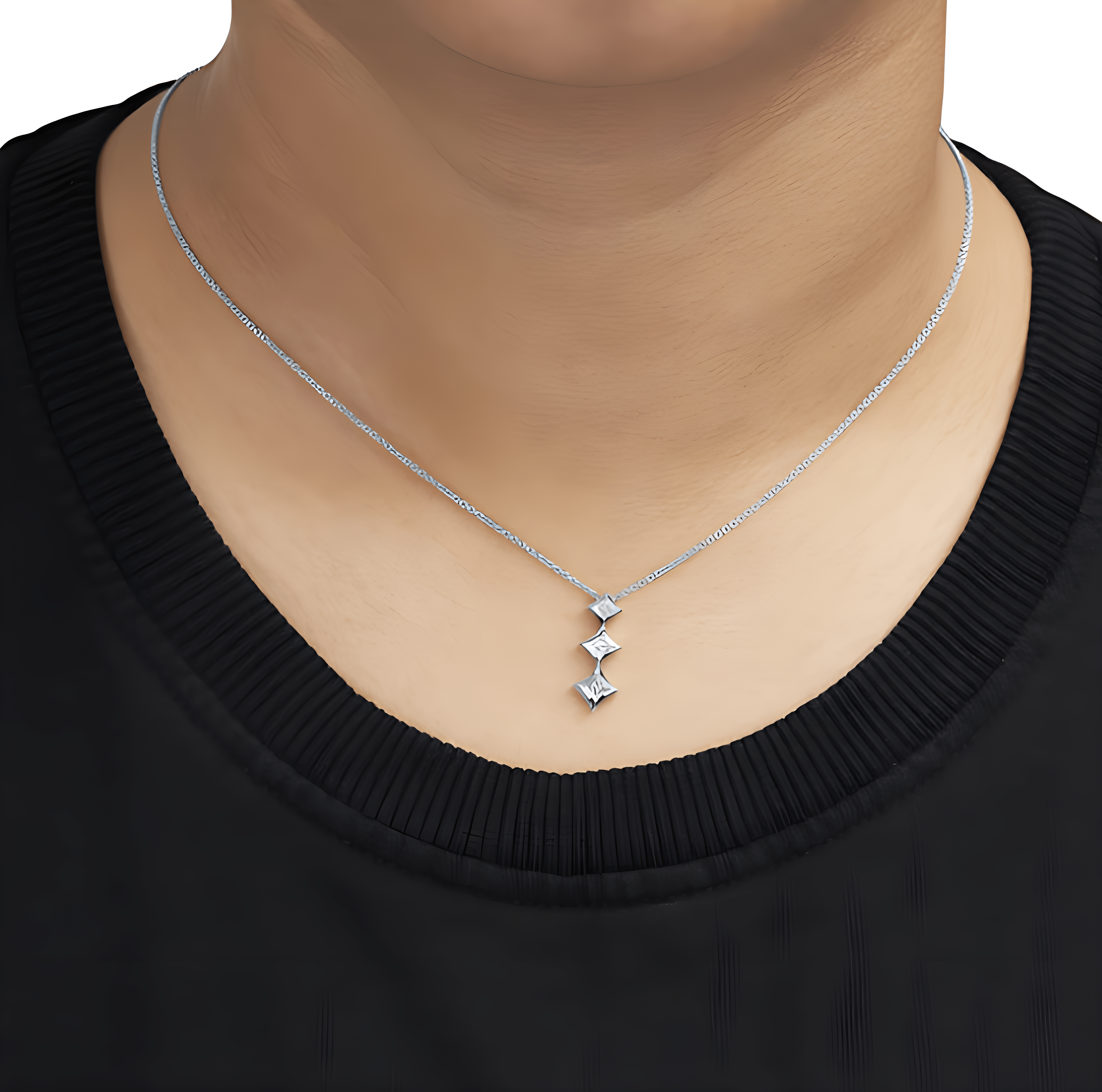 10K Gold 1/5 Cttw Princess Cut Diamond 3 Stone Drop 18" Pendant Necklace (H-I Color, SI2-I1 Clarity) - Stormyjay