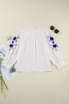 White Floral Embroidered Button Up Boho Blouse - Stormyjay