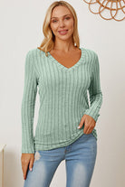 Basic Bae Full Size Ribbed V-Neck Long Sleeve T-Shirt - Stormyjay