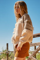 And The Why Plaid Pattern Color Block Fringe Sweater - Stormyjay