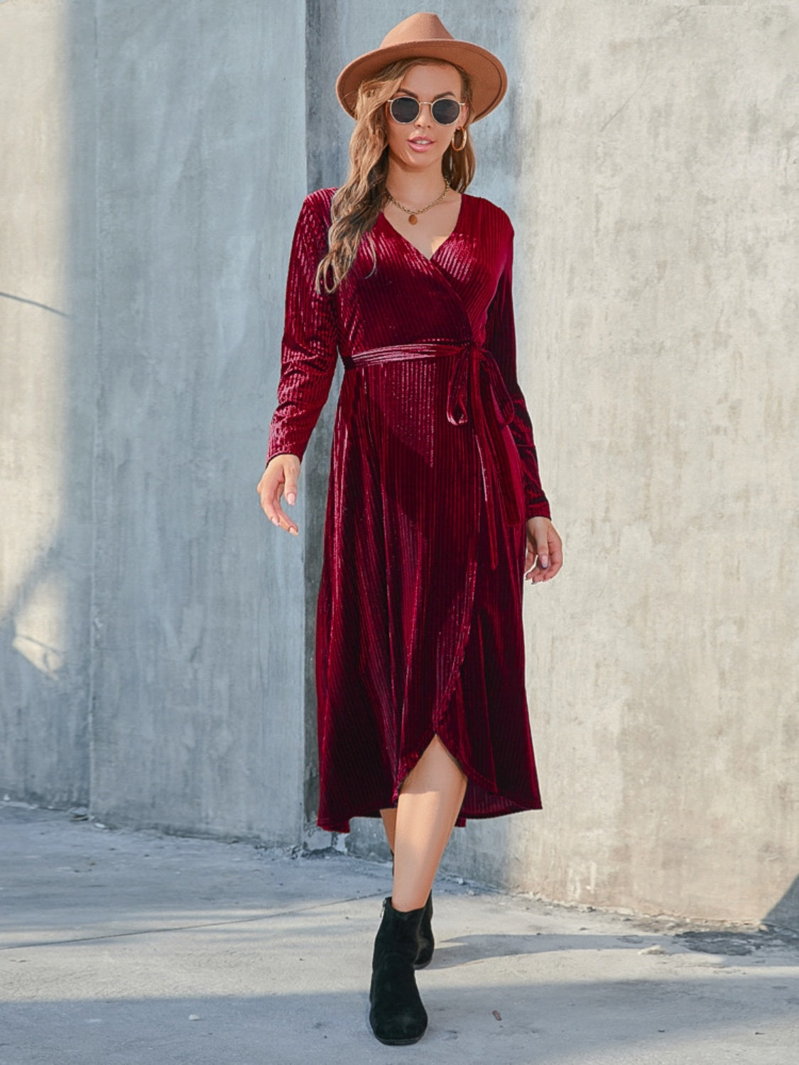 Tie Front Long Sleeve Slit Dress - Stormyjay