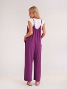 Solid Color Slip Pocket Loose Suspender Jumpsuit HFHD38VT7A - Stormyjay