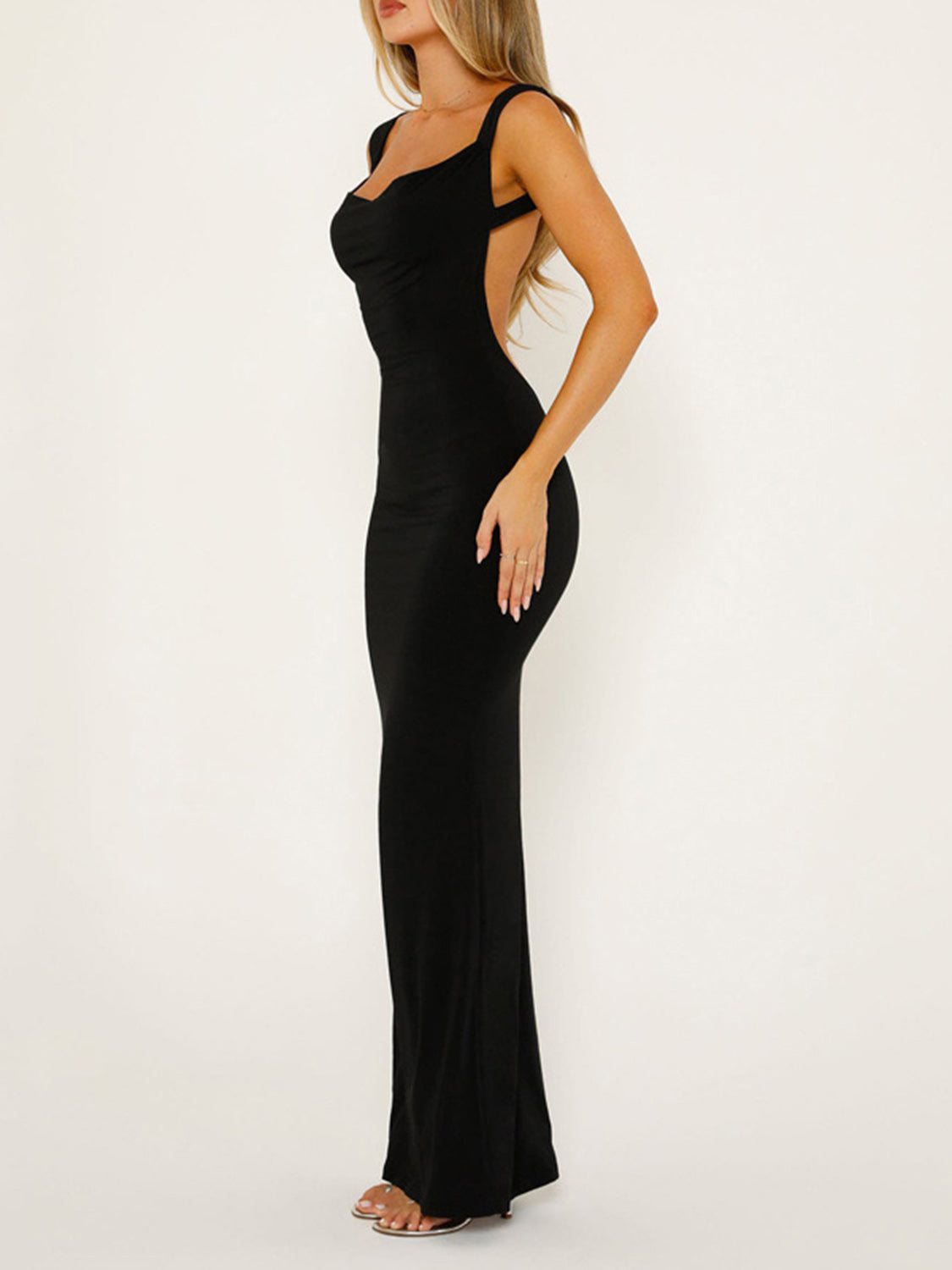 Backless Wide Strap Maxi Dress - Stormyjay