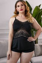 Lace Insert Plus Size Pajamas Set - Stormyjay