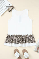 White and Cheetah Print Sleeveless Button Front Tank Top - Stormyjay