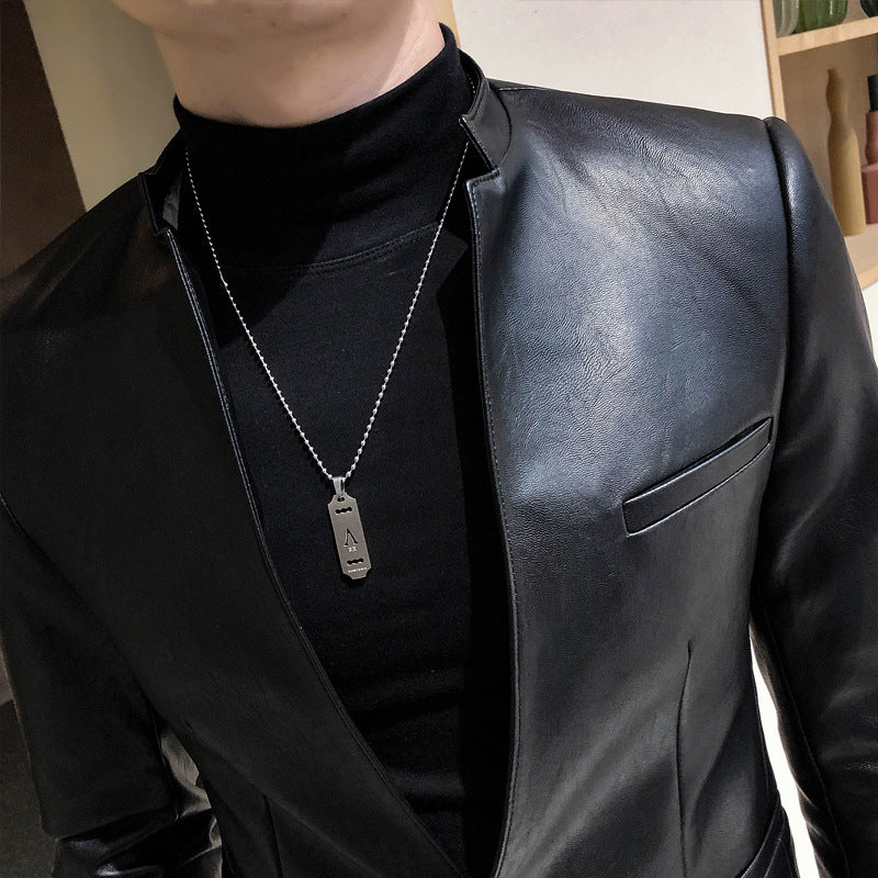 Slim Trend Fashion Brand Simple Leather Jacket Jacket Men - Stormyjay