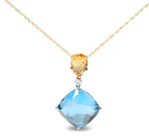 18K White and Yellow Gold Diamond Accent and Pear Cut Lemon Quartz and Cushion Cut London Blue Topaz Gemstone Dangle Drop 18" Pendant Necklace (G-H Color, SI1-SI2 Clarity) - Stormyjay