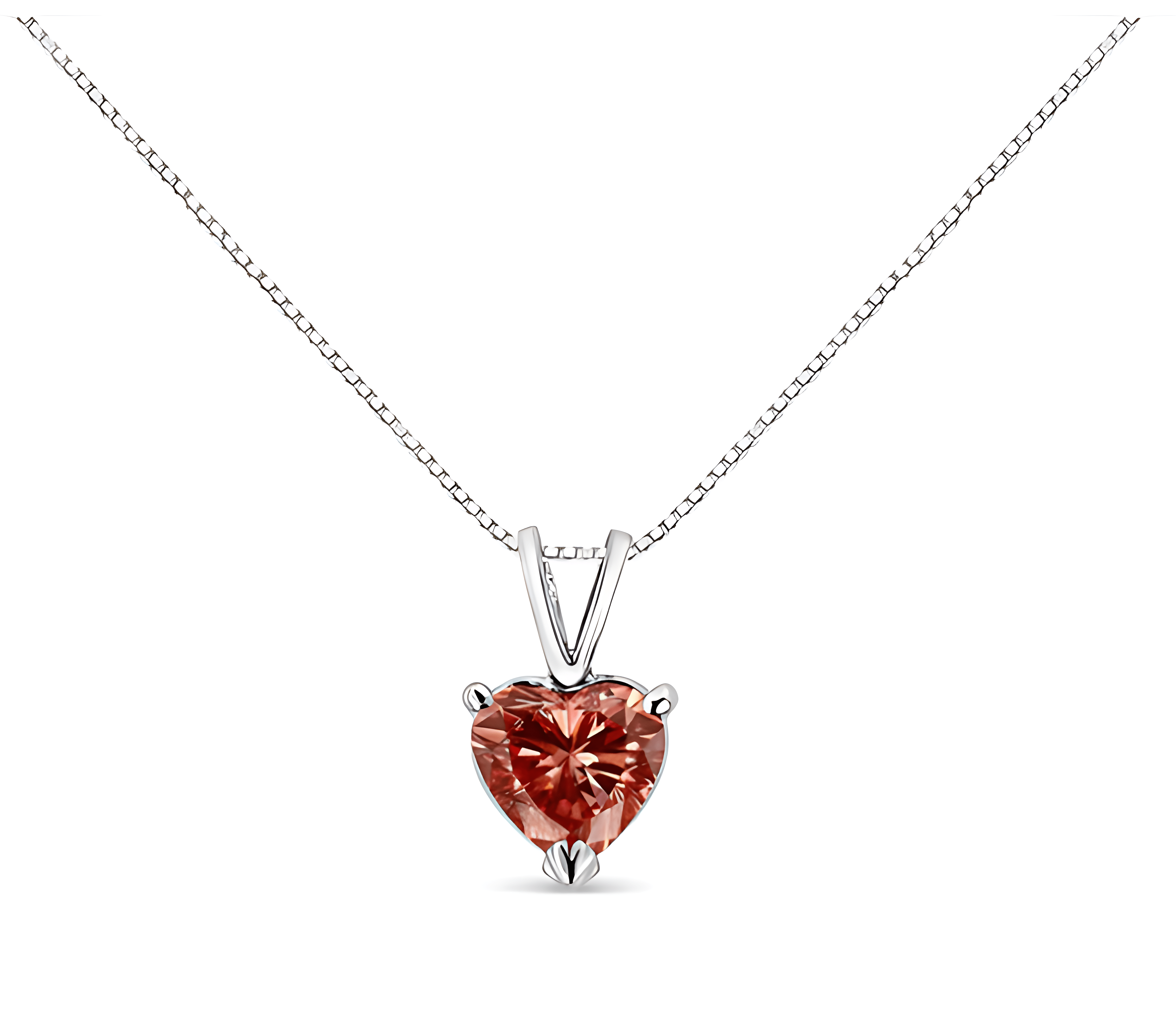 14K White Gold Martini-Set 1.00 Cttw Lab Grown Pink Heart Diamond Solitaire 18" Pendant Necklace (Pink Color, VS2-SI1 Clarity) - Stormyjay