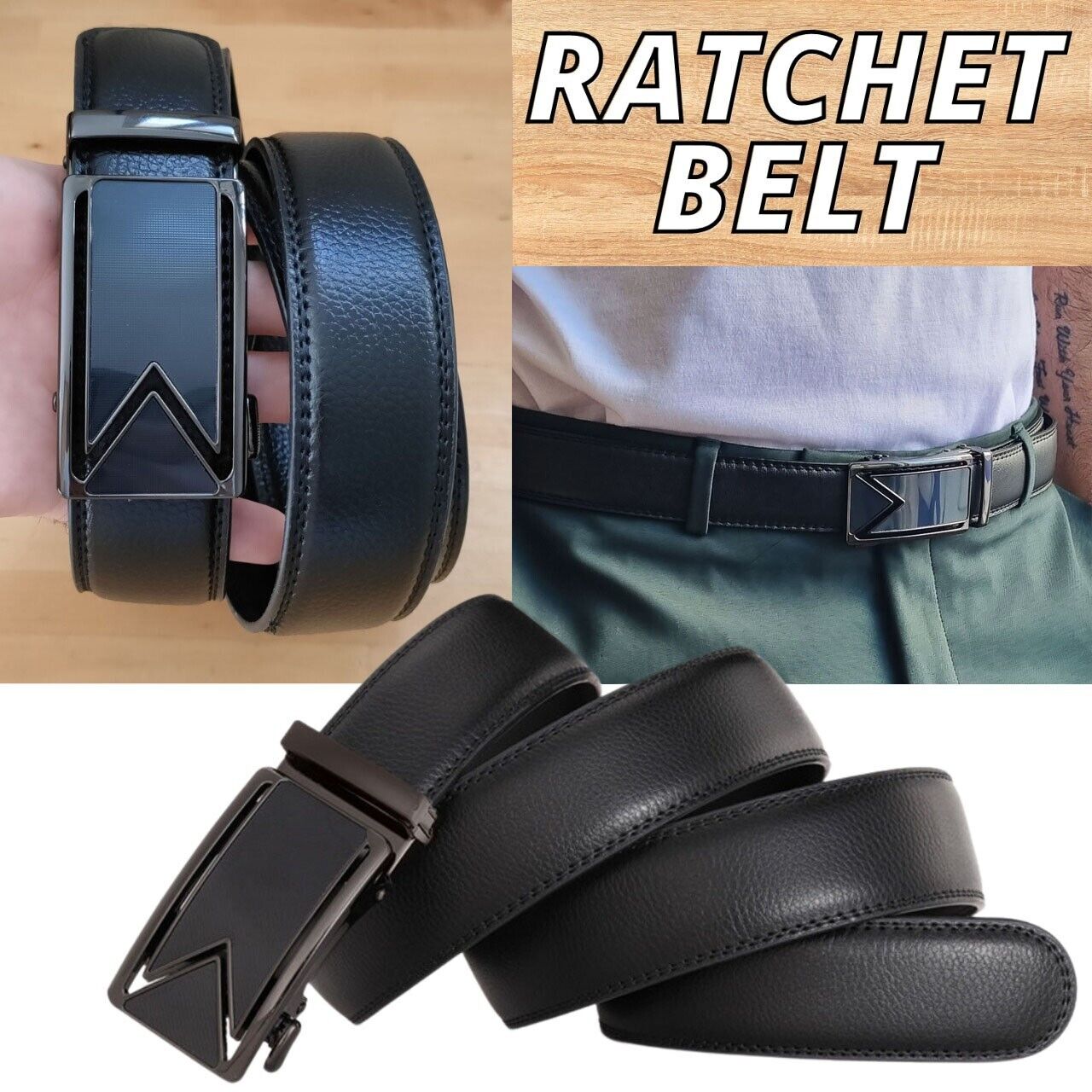 Microfiber Leather Mens Ratchet Belt Belts For Men Adjustable Automatic Buckle - Stormyjay