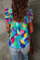 Multicolor Abstract Print Ruffle Sleeve Casual Blouse for Women - Stormyjay