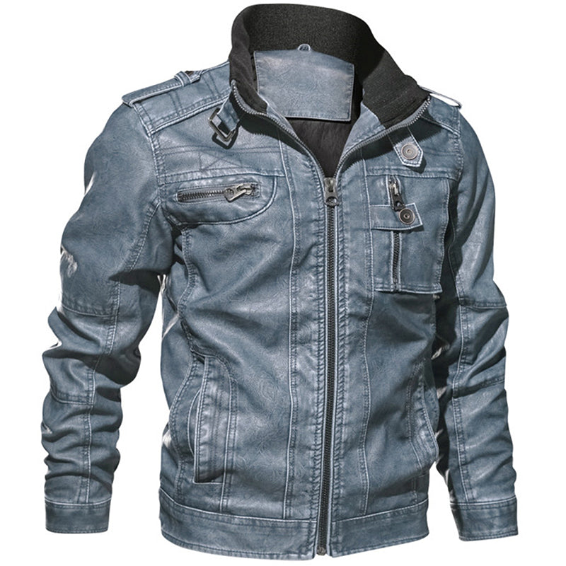 Men PU Leather Jacket Casual Thick Motorcycle Leather Jacket Winter Windproof Coat - Stormyjay