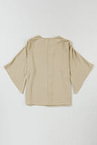 Parchment Solid Color Crinkled V Neck Ruffled Sleeve Blouse - Stormyjay