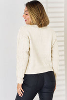 Cable-Knit V-Neck Dropped Shoulder Sweater - Stormyjay