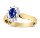 14K Yellow Gold 1/5 Cttw Round Diamond and 6x4mm Oval Blue Tanzanite Halo Ring (H-I Color, I1-I2 Clarity) - Size 7.75 - Stormyjay