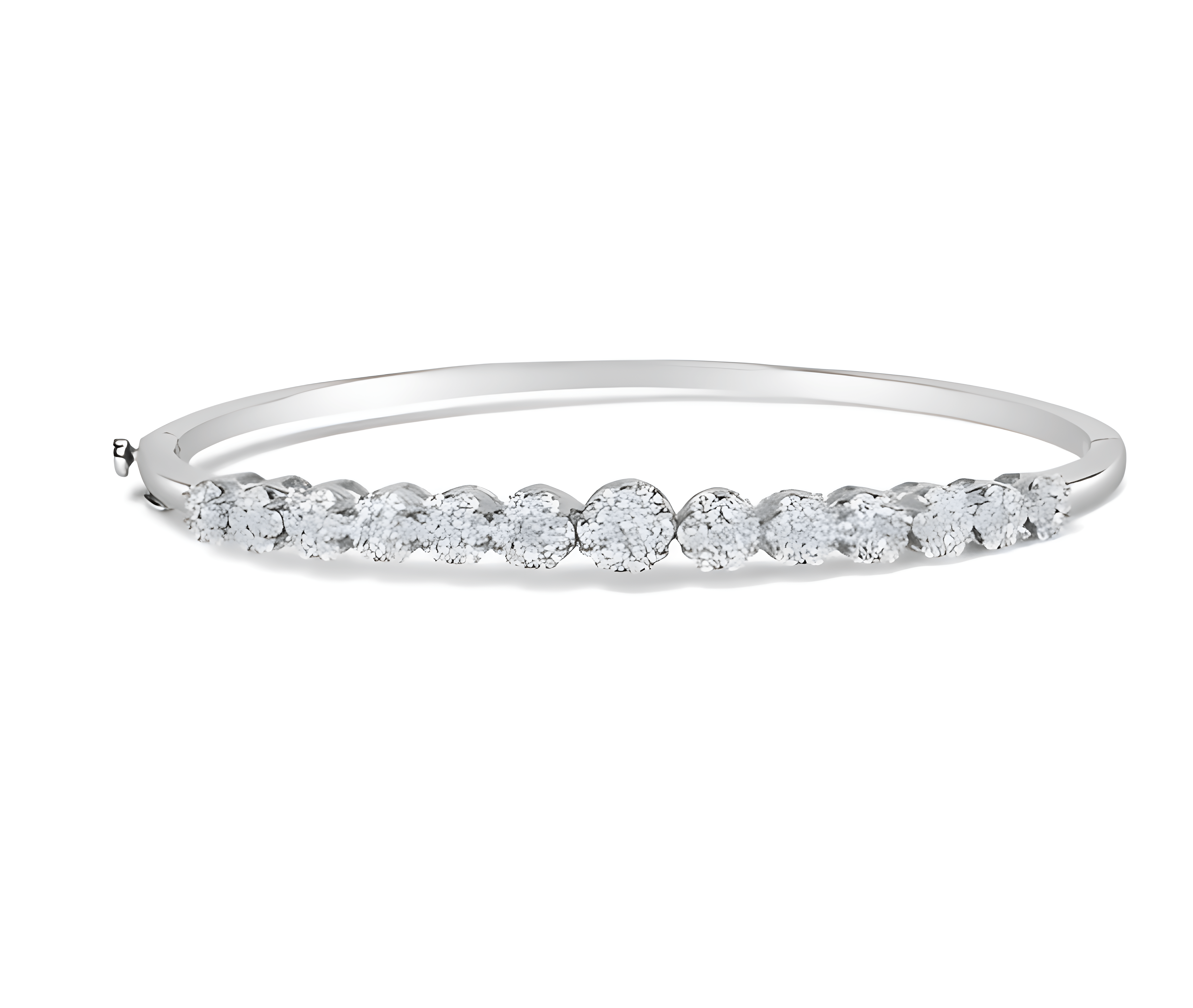 14K White Gold 2 5/8 Cttw Round Diamond 7 Stone Floral Cluster Link Bangle Bracelet (H-I Color, SI1-SI2 Clarity) - Fits Wrists up to 7.25 Inches - Stormyjay