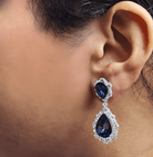 18K White Gold Blue Sapphire and Diamond 2.00 Cttw Diamond Halo Drop and Dangle Earring (G-H Color, SI1-SI2 Clarity) - Stormyjay