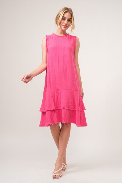 And The Why Washed Fringe Detail Tiered Dress - Stormyjay