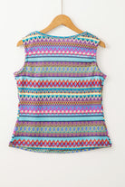 Yellow Ethnic Wavy Pattern Round Neck Sleeveless Top - Stormyjay