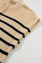 Parchment Striped Knit Mock Neck Short Sleeve Sweater - Stormyjay