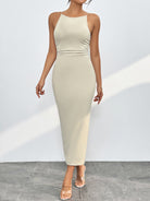 Round Neck Wrap Midi Cami Dress - Stormyjay