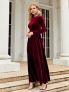 Tie Front Round Neck Long Sleeve Maxi Dress - Stormyjay