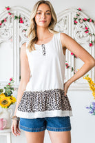 White and Cheetah Print Sleeveless Button Front Tank Top - Stormyjay