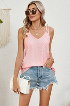 Eyelet V-Neck Double Spaghetti Straps Cami - Stormyjay