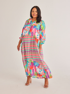 Loose V Neck Printed Long Sleeve Dress HW5NCUW586 - Stormyjay