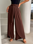 Women's High Waisted Lace Up Wide Leg Split Pants Trousers HY69E4ZBKP - Stormyjay