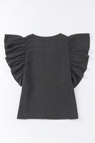 Black Textured Butterfly Sleeve Summer Top for Women - Stormyjay