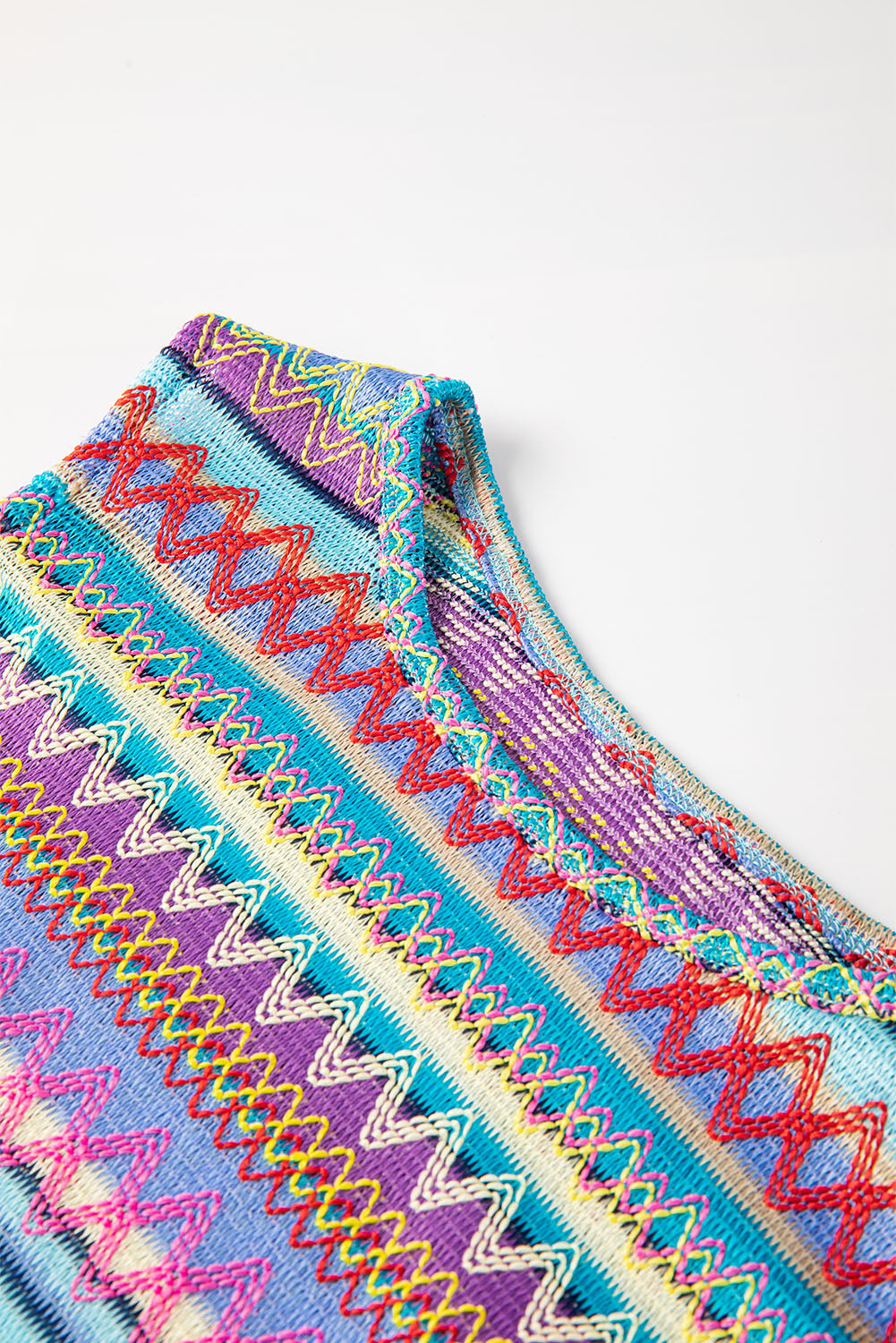 Yellow Ethnic Wavy Pattern Round Neck Sleeveless Top - Stormyjay