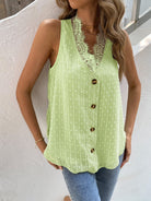 Swiss Dot Lace Detail V-Neck Tank - Stormyjay