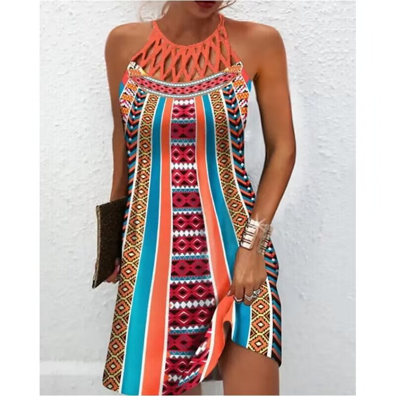 Fashion Print Casual Halter neck Dresses for Women Summer Clothes - Stormyjay