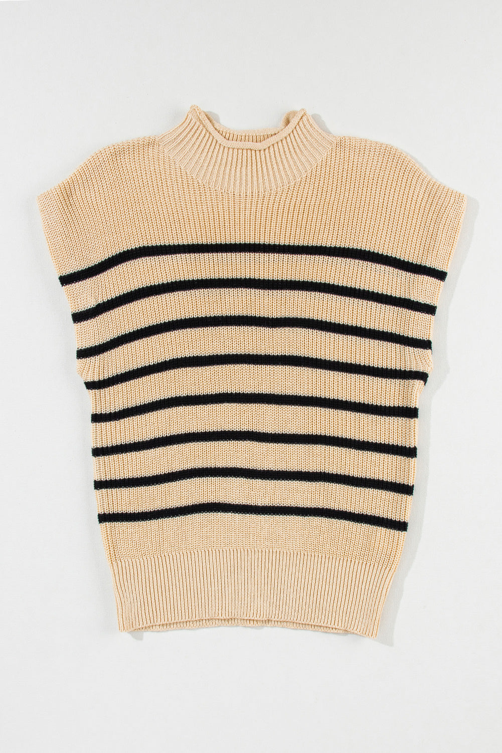 Parchment Striped Knit Mock Neck Short Sleeve Sweater - Stormyjay