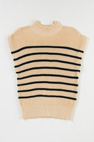 Parchment Striped Knit Mock Neck Short Sleeve Sweater - Stormyjay