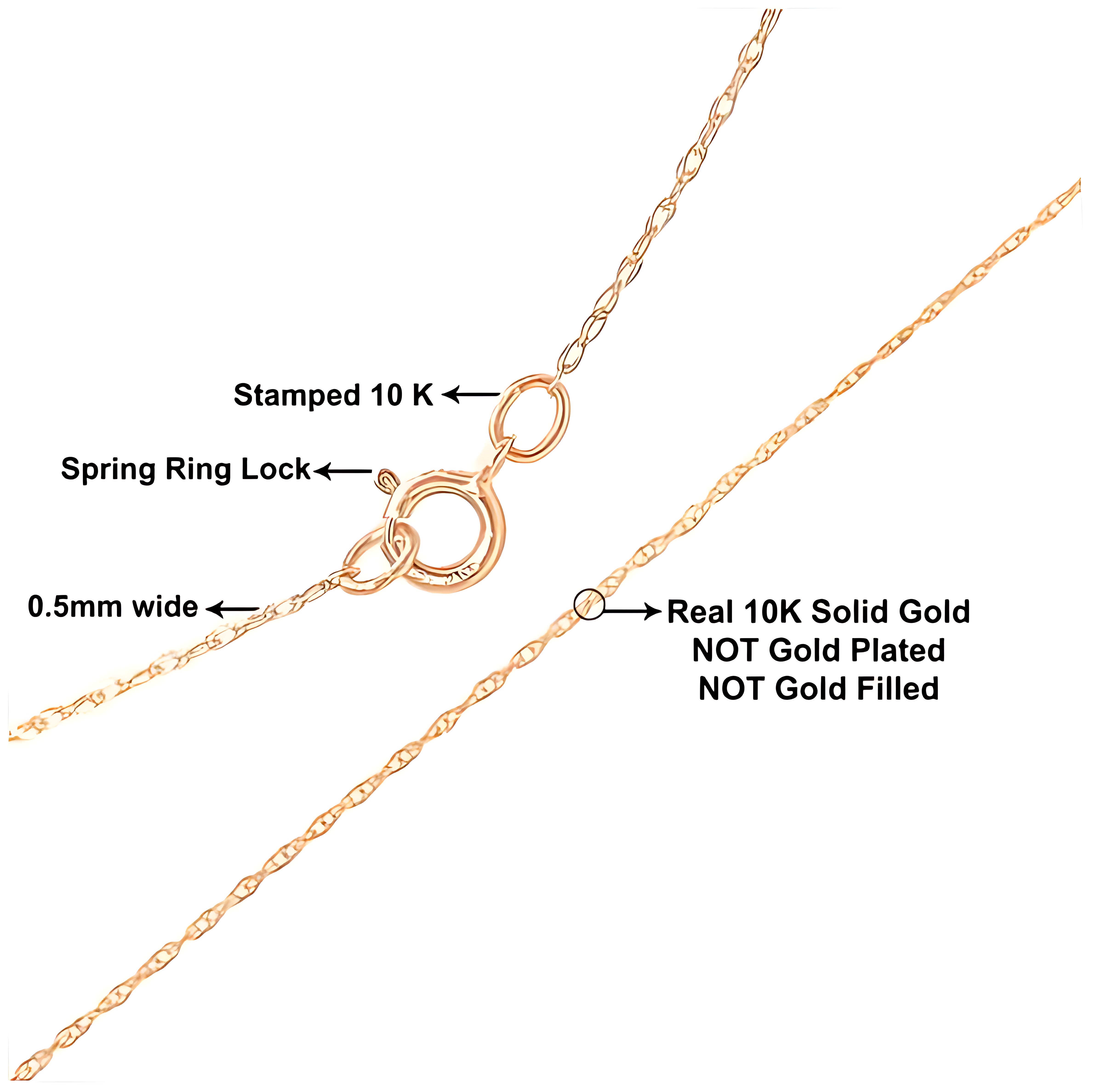 10K Gold 0.5 mm Slender & Dainty Fine Rope Chain Necklace - Stormyjay