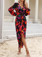 Printed V-neck Lantern Sleeve Wrap Dress HW56V7Y6F6 - Stormyjay