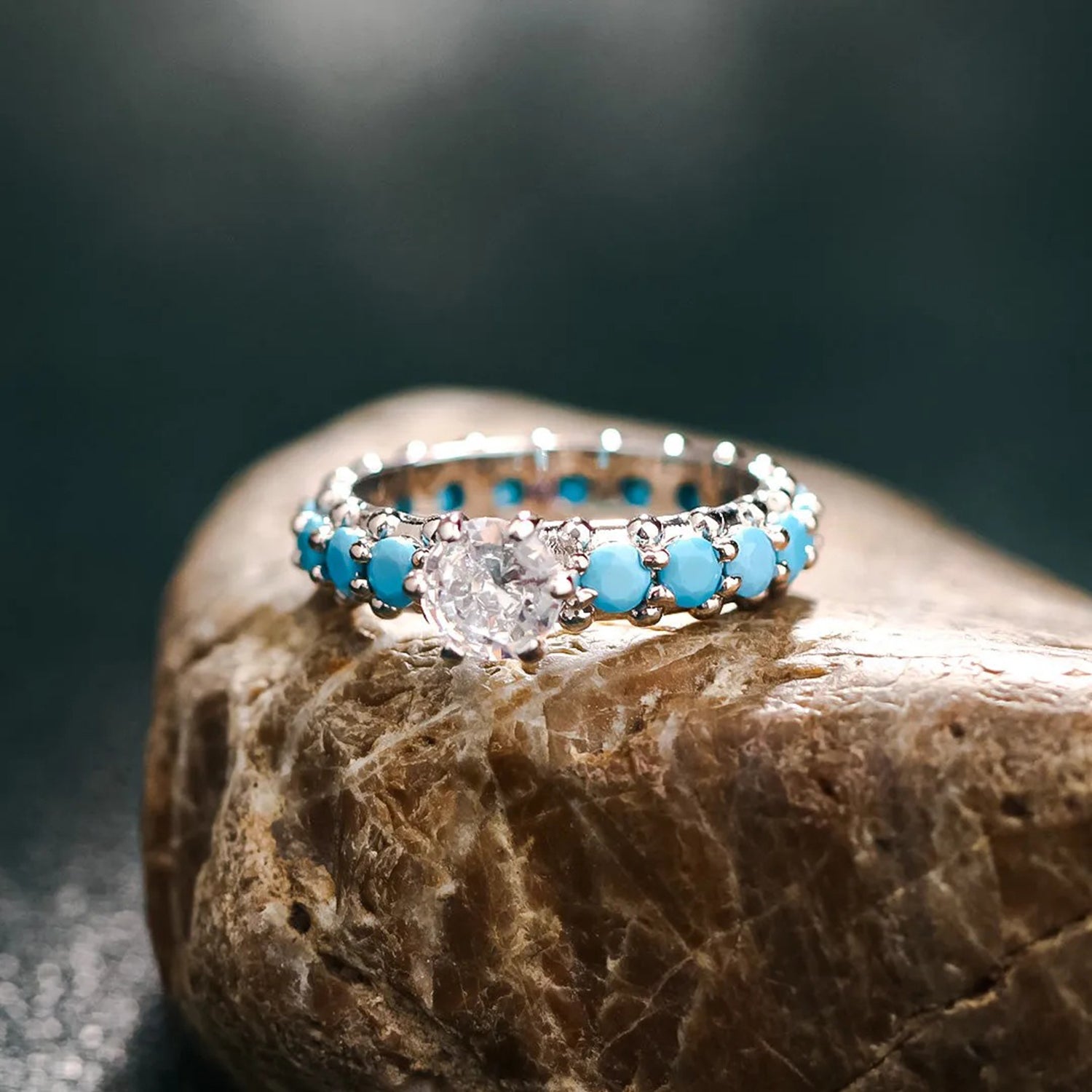 Inlaid Artificial Turquoise Zircon 925 Sterling Silver Ring - Stormyjay