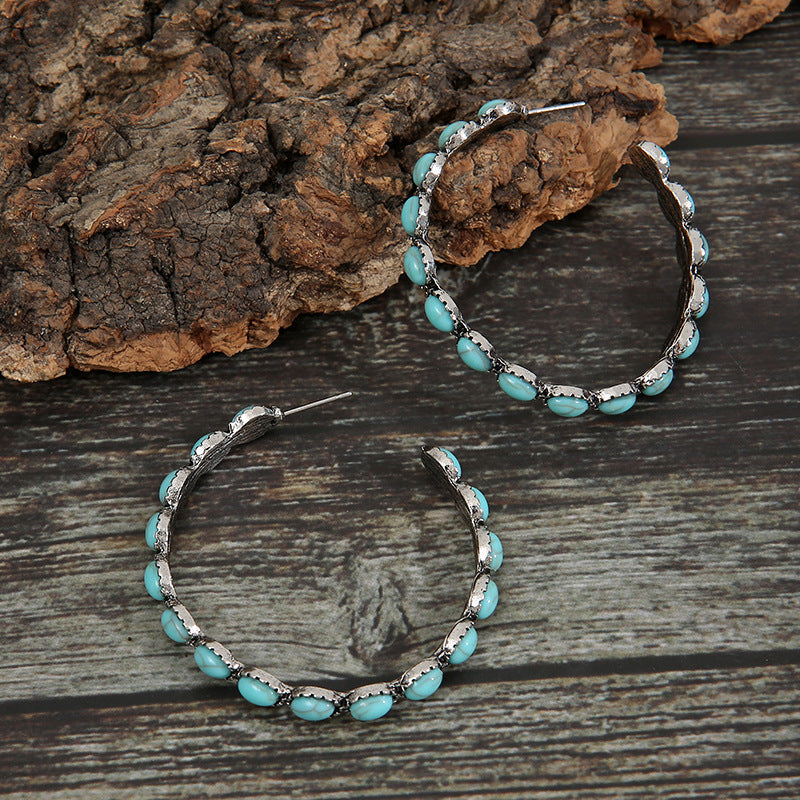 Artificial Turquoise C-Hoop Earrings - Stormyjay