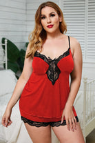 Lace Trim Plus Size Pajamas Set - Stormyjay