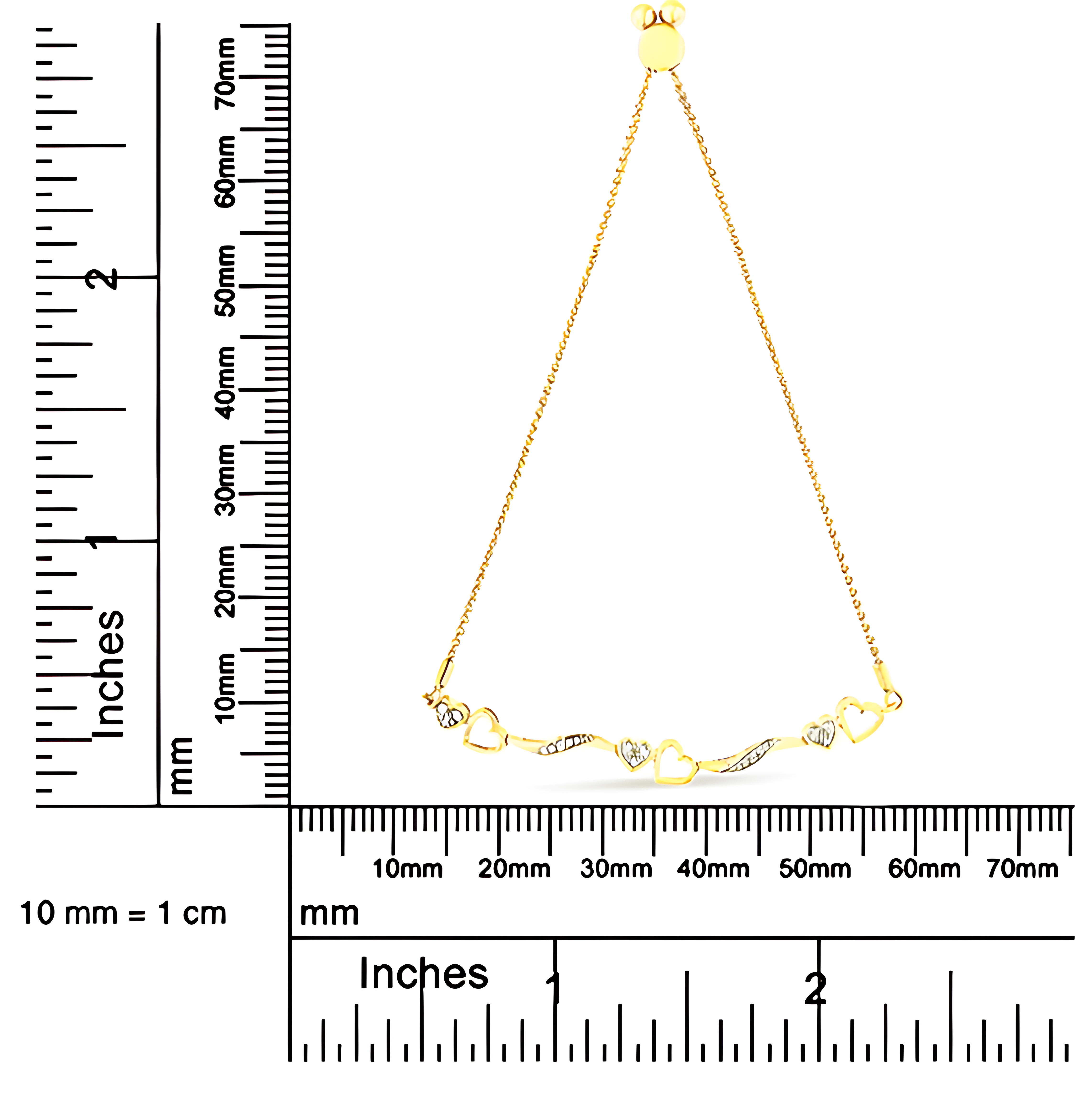 14K Yellow Gold Plated .925 Sterling Silver 1/10 Cttw Diamond Wave and Hearts 4”-10” Adjustable Bolo Bracelet (I-J Color, I3 Clarity) - Stormyjay