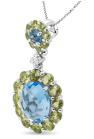 18k White Gold 0.05 Cttw Round Diamond and Blue Topaz and Green Peridot Gemstone Halo Drop 18" Pendant Necklace (F-G Color, VS1-VS2 Clarity) - Stormyjay