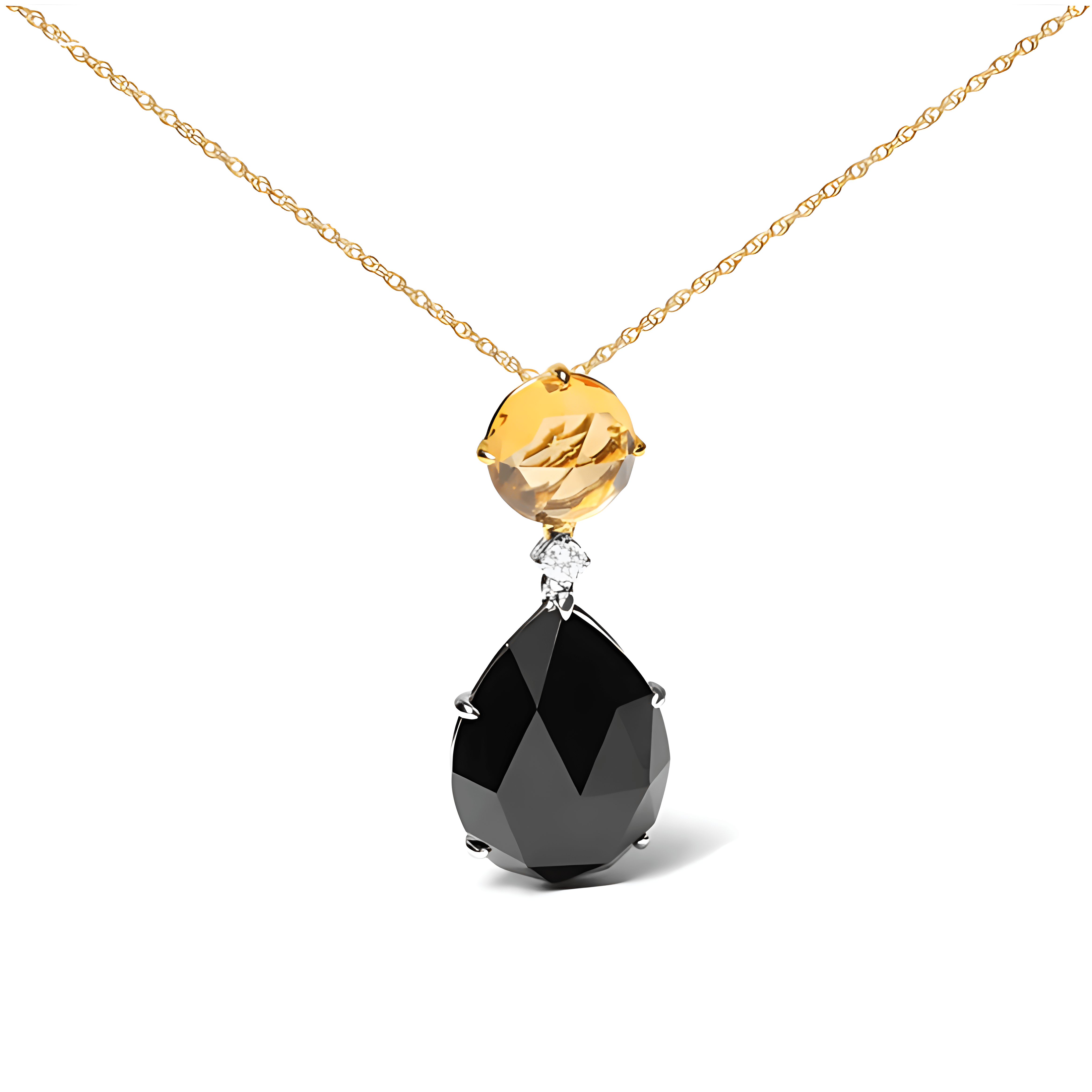 18K White and Yellow Gold Diamond Accent and Round Yellow Citrine and Pear Cut Black Onyx Dangle Drop 18" Pendant Necklace (G-H Color, SI1-SI2 Clarity) - Stormyjay