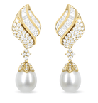 18k Yellow Gold 7.0 Cttw Baguette and Round Diamond South Sea Pearl Drop Dangle Clip-On Earrings (F-G Color, VS1-VS2 Clarity) - Stormyjay