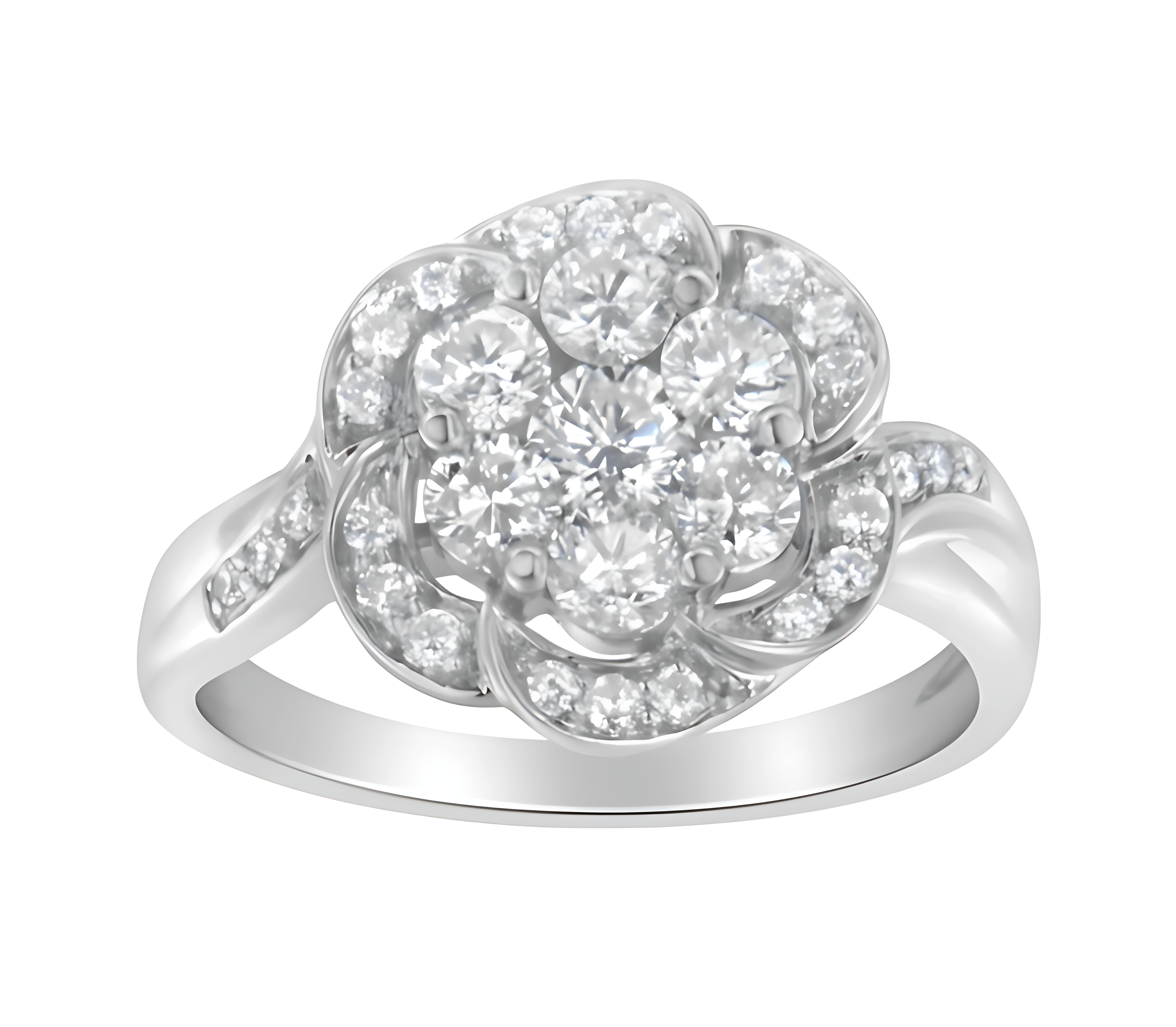 14K White Gold Floral Cluster Diamond Ring (1 Cttw, H-I Color, SI2-I1 Clarity) - Stormyjay