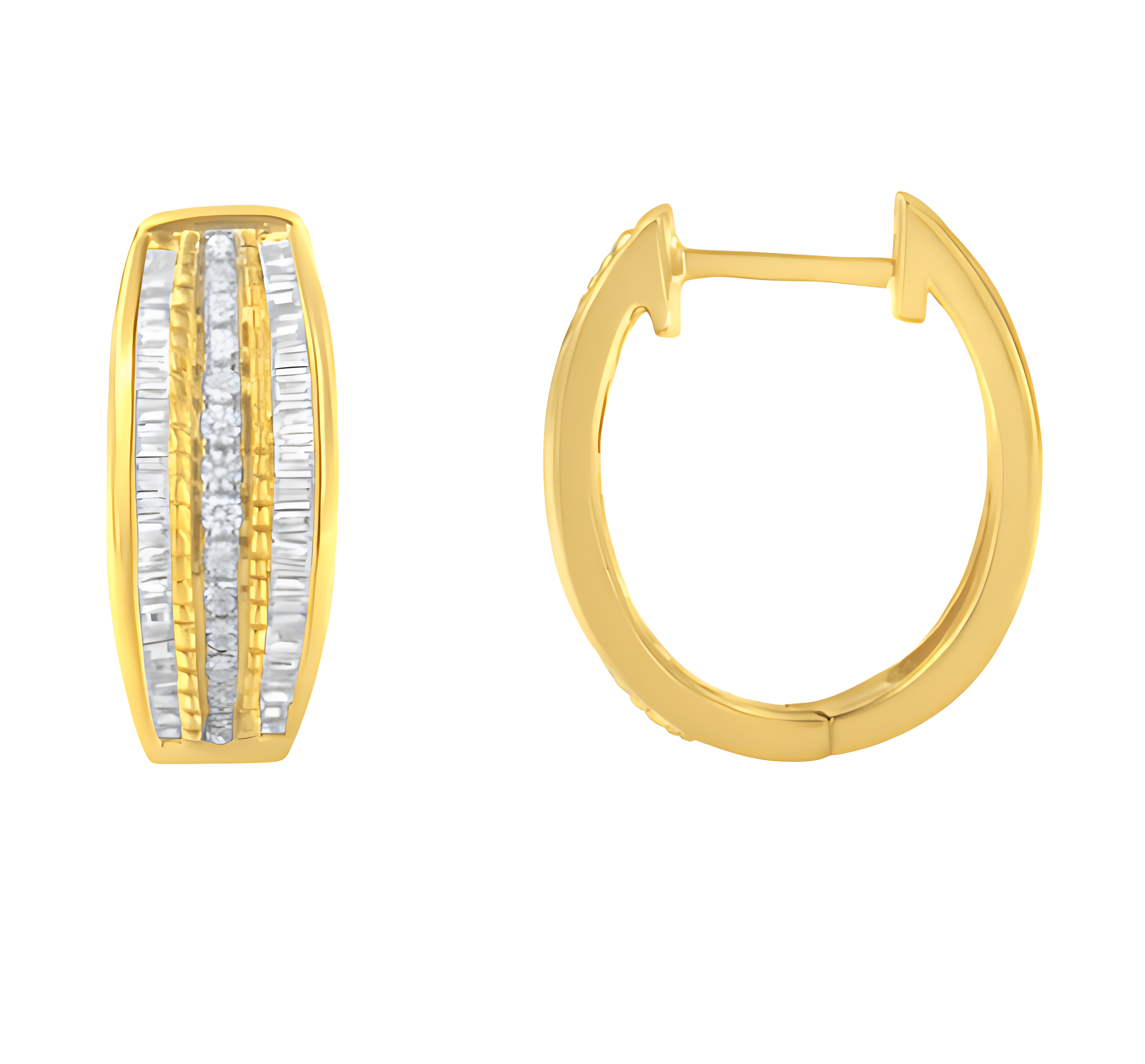 10K Yellow Gold 3/4 Cttw Pave and Channel Set Diamond Triple Row Modern Hoop Earrings (I-J Color, I2-I3 Clarity) - Stormyjay