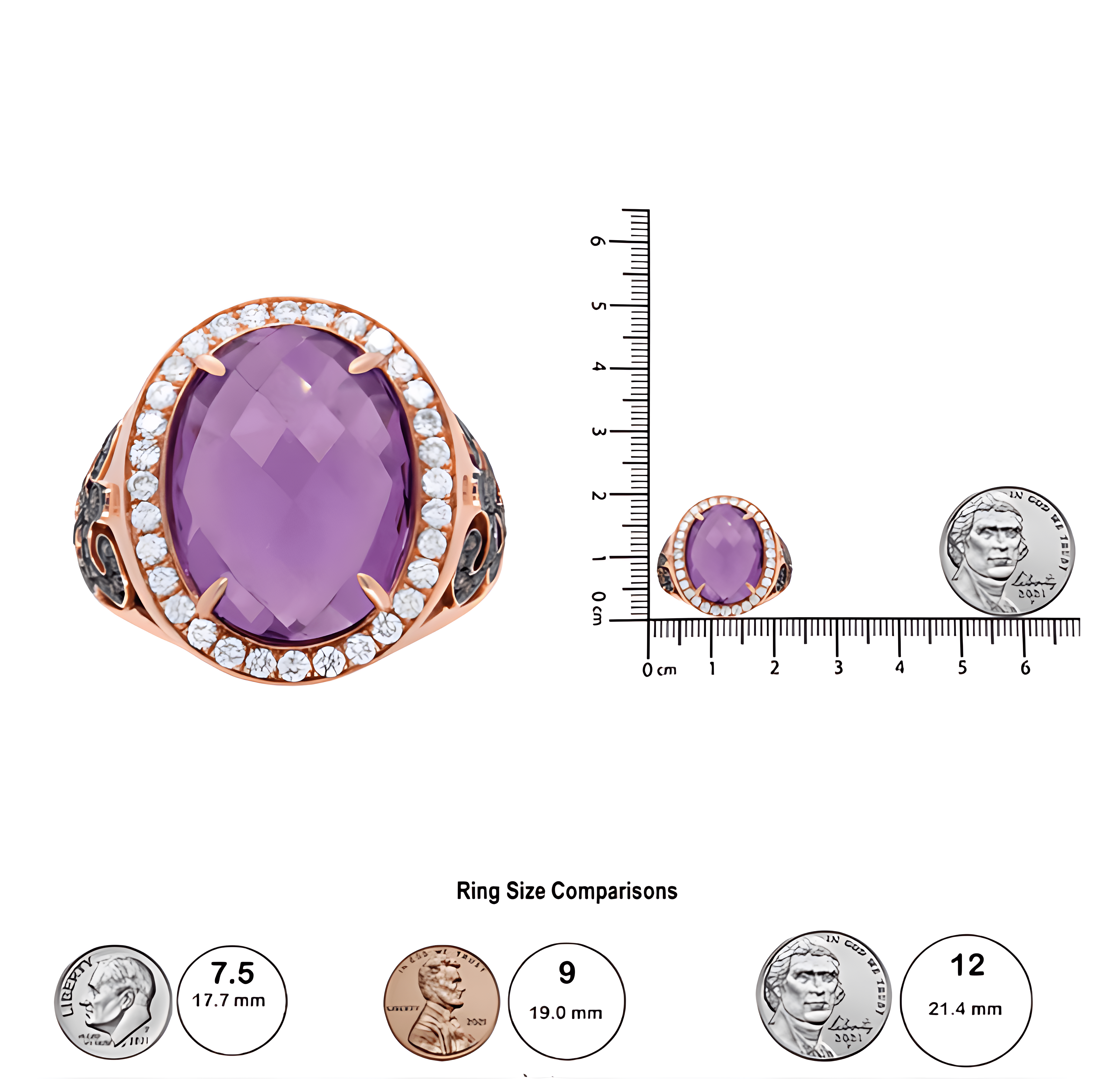 18K Rose Gold 18x13 MM Oval Cut Purple Amethyst and 1.00 Cttw Diamond Cocktail Ring (Champagne and F-G Color, VS1-VS2 Clarity) - Stormyjay